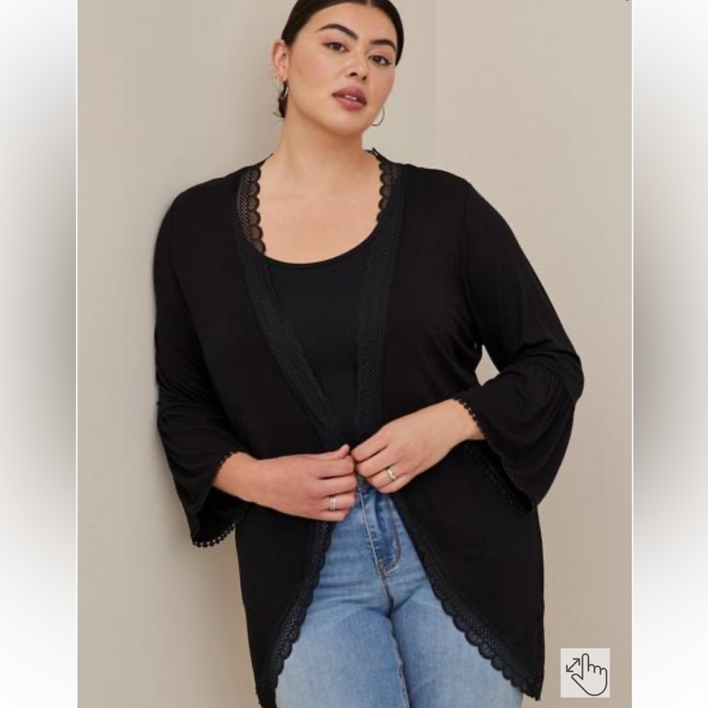 Torrid Super Soft Cardigan Lace Trim Ruffle Sleeve. Size 1.